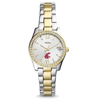 Women's Fossil Washington State Cougars Scarlette Mini Two Tone Stainless Steel Watch