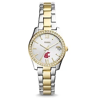 Women's Fossil Washington State Cougars Scarlette Mini Two Tone Stainless Steel Watch