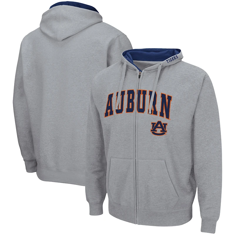 Men's Colosseum Heathered Gray Auburn Tigers Arch & Logo 3.0 Full-Zip Hoodie