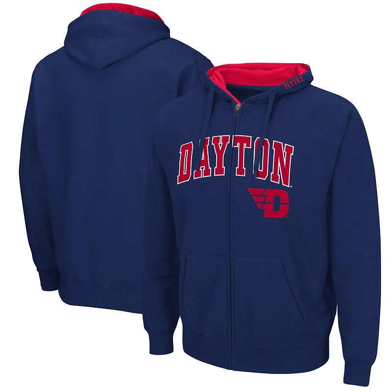 Men's Colosseum Navy Dayton Flyers Arch & Logo 3.0 Full-Zip Hoodie