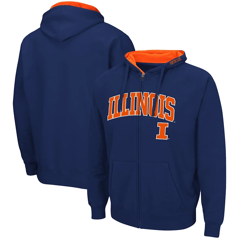Men's Colosseum Navy Illinois Fighting Illini Arch & Logo 3.0 Full-Zip Hoodie