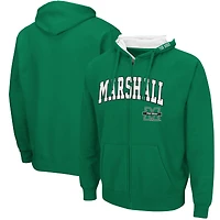 Men's Colosseum Kelly Green Marshall Thundering Herd Arch & Logo 3.0 Full-Zip Hoodie