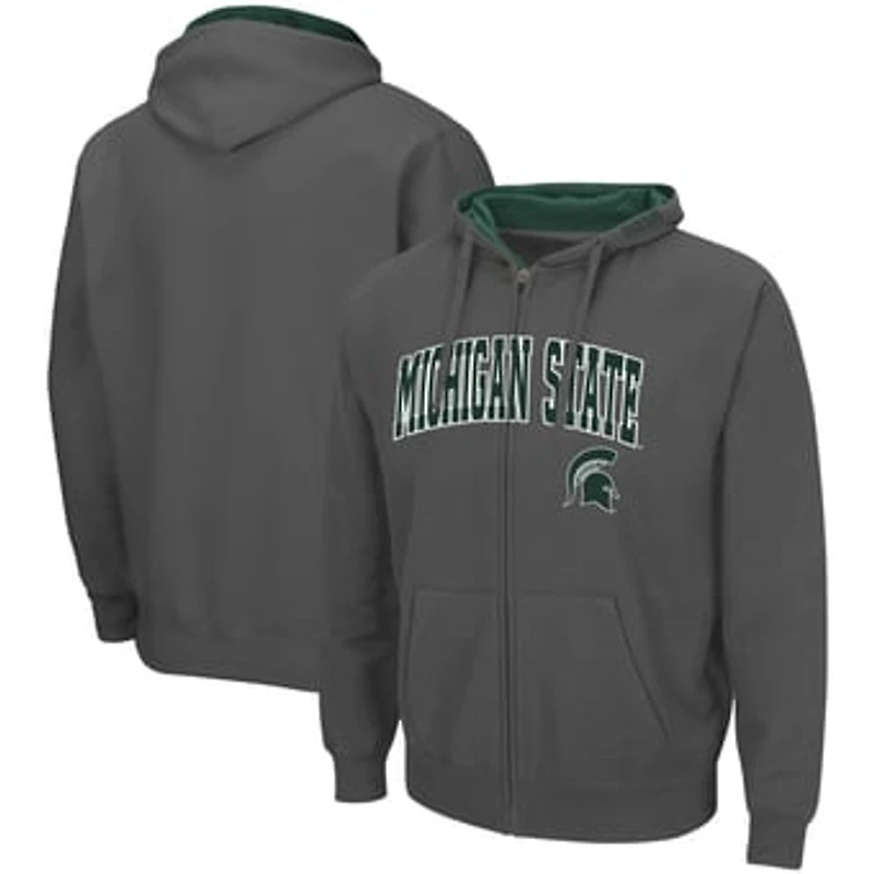 Men's Colosseum Charcoal Michigan State Spartans Arch & Logo 3.0 Full-Zip Hoodie