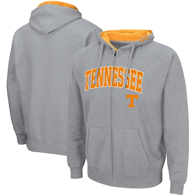 Men's Colosseum Heathered Gray Tennessee Volunteers Arch & Logo 3.0 Full-Zip Hoodie