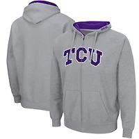 Men's Colosseum Heathered Gray TCU Horned Frogs Arch & Logo 3.0 Full-Zip Hoodie