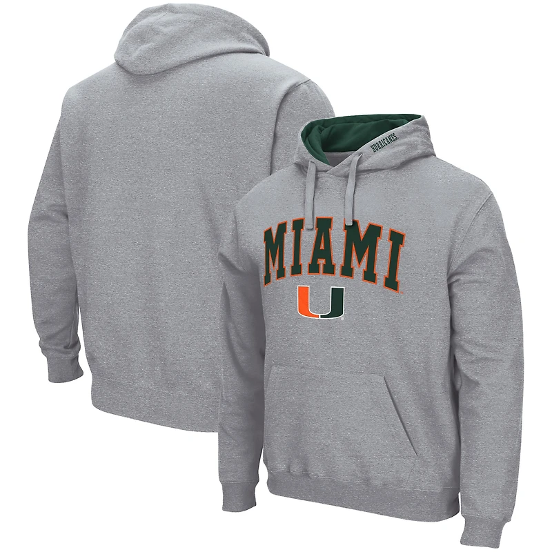 Men's Colosseum Heather Gray Miami Hurricanes Arch & Logo 3.0 Pullover Hoodie