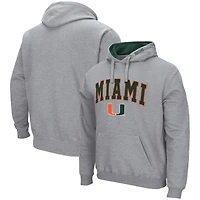 Men's Colosseum Heather Gray Miami Hurricanes Arch & Logo 3.0 Pullover Hoodie