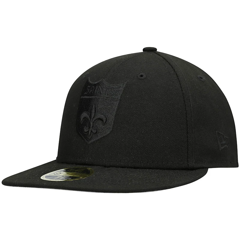 Men's New Era Black New Orleans Saints Historic Logo Black on Black Low Profile 59FIFTY II Fitted Hat