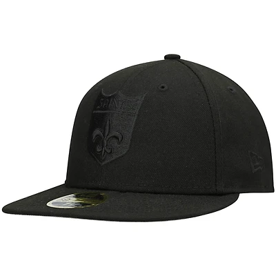 Men's New Era Black New Orleans Saints Historic Logo Black on Black Low Profile 59FIFTY II Fitted Hat