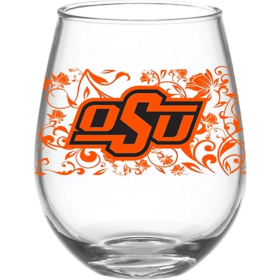 Oklahoma State Cowboys 15oz. Floral Stemless Wine Glass