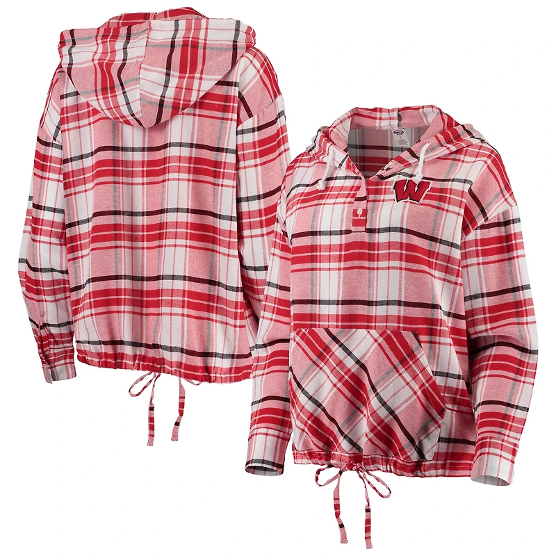 Women's Concepts Sport Red/Black Wisconsin Badgers Accolade Plaid Pullover Hoodie