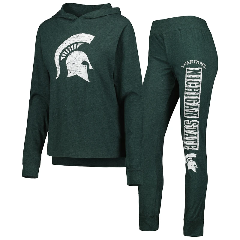 Women's Concepts Sport Heathered Green Michigan State Spartans Long Sleeve Hoodie Top & Pants Sleep Set