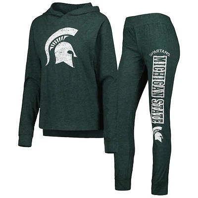 Women's Concepts Sport Heathered Green Michigan State Spartans Long Sleeve Hoodie Top & Pants Sleep Set