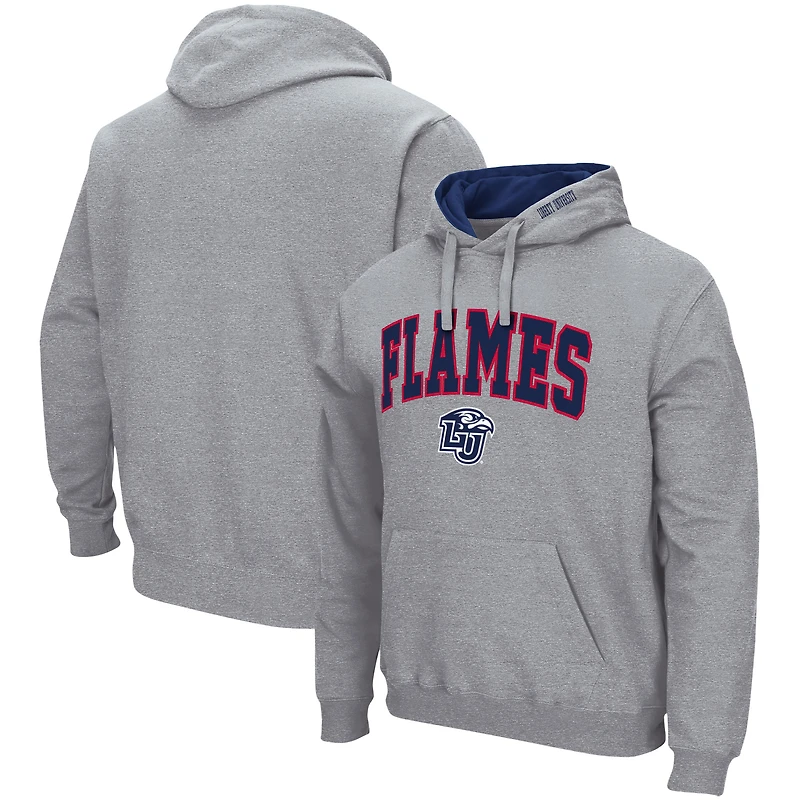 Men's Colosseum Heather Gray Liberty Flames Arch & Logo 3.0 Pullover Hoodie