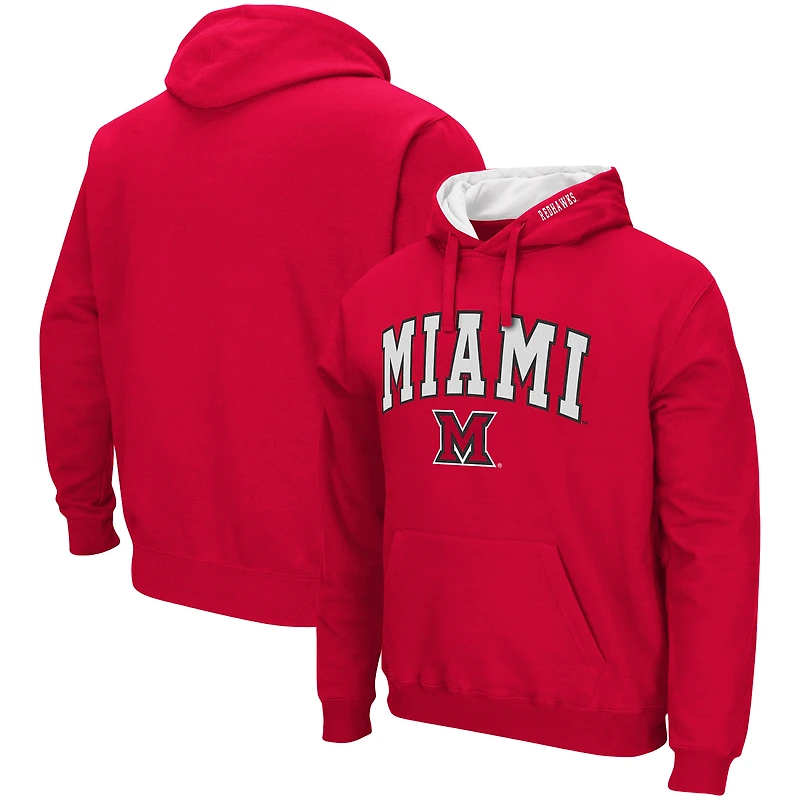Men's Colosseum Red Miami University RedHawks Arch & Logo 3.0 Pullover Hoodie