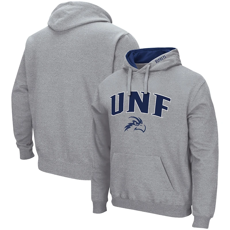 Men's Colosseum Heather Gray UNF Ospreys Arch & Logo 3.0 Pullover Hoodie