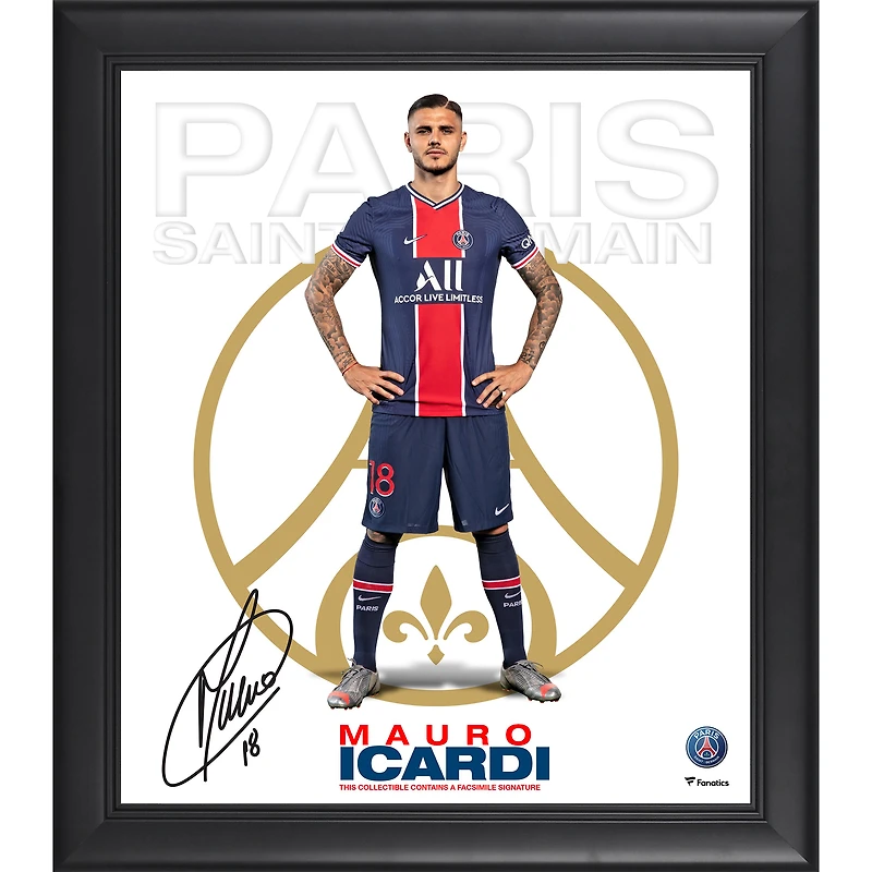 Mauro Icardi Paris Saint-Germain Facsimile Signature Framed 15" x 17" Collage