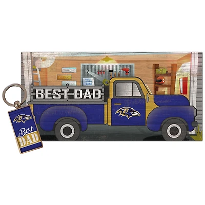 Baltimore Ravens 6'' x 12'' Best Dad Truck Sign & Key Chain Bundle