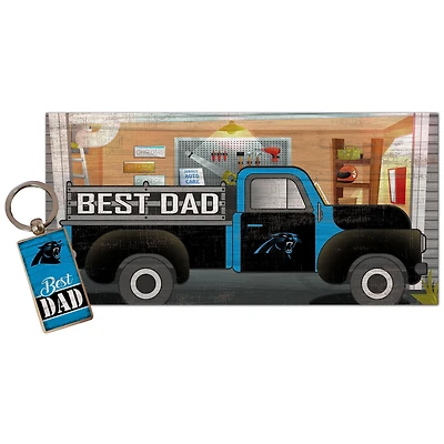 Carolina Panthers 6'' x 12'' Best Dad Truck Sign & Key Chain Bundle