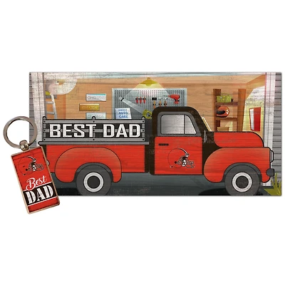 Cleveland Browns 6'' x 12'' Best Dad Truck Sign & Key Chain Bundle