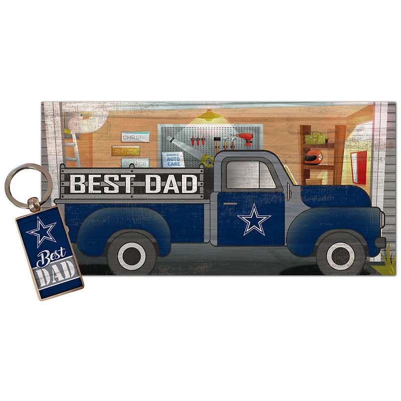 Dallas Cowboys 6'' x 12'' Best Dad Truck Sign & Key Chain Bundle