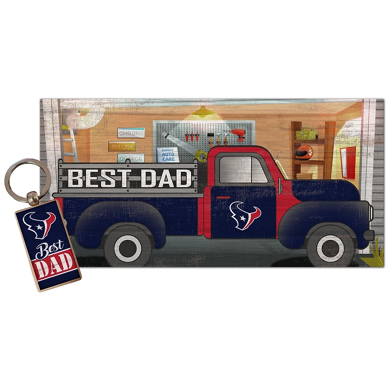 Houston Texans 6'' x 12'' Best Dad Truck Sign & Key Chain Bundle