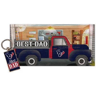 Houston Texans 6'' x 12'' Best Dad Truck Sign & Key Chain Bundle