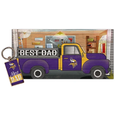 Minnesota Vikings 6'' x 12'' Best Dad Truck Sign & Key Chain Bundle