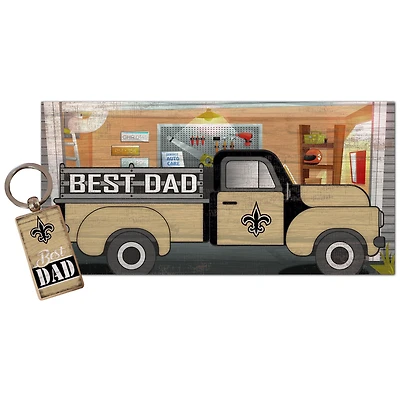 New Orleans Saints 6'' x 12'' Best Dad Truck Sign & Key Chain Bundle
