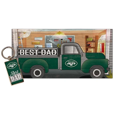 New York Jets 6'' x 12'' Best Dad Truck Sign & Key Chain Bundle