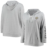 Women's Fanatics Heathered Gray New Orleans Saints Plus Size Lace-Up Pullover Hoodie