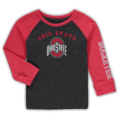 Toddler Colosseum Black/Scarlet Ohio State Buckeyes Two-Hit Raglan Long Sleeve T-Shirt