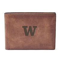 Men's Fossil Brown Washington Huskies Derrick Front Pocket Leather Bi-Fold Wallet