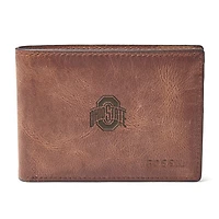 Men's Fossil Brown Ohio State Buckeyes Derrick Front Pocket Leather Bi-Fold Wallet