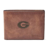 Men's Fossil Brown Georgia Bulldogs Derrick Front Pocket Leather Bi-Fold Wallet