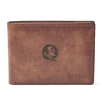Men's Fossil Brown Florida State Seminoles Derrick Front Pocket Leather Bi-Fold Wallet