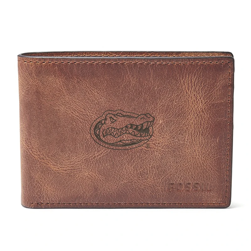 Men's Fossil Brown Florida Gators Derrick Front Pocket Leather Bi-Fold Wallet