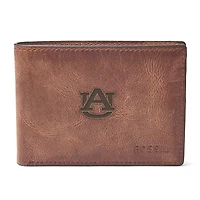 Men's Fossil Brown Auburn Tigers Derrick Front Pocket Leather Bi-Fold Wallet