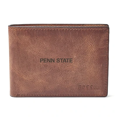 Men's Fossil Brown Penn State Nittany Lions Derrick Front Pocket Leather Bi-Fold Wallet