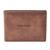 Men's Fossil Brown Penn State Nittany Lions Derrick Front Pocket Leather Bi-Fold Wallet