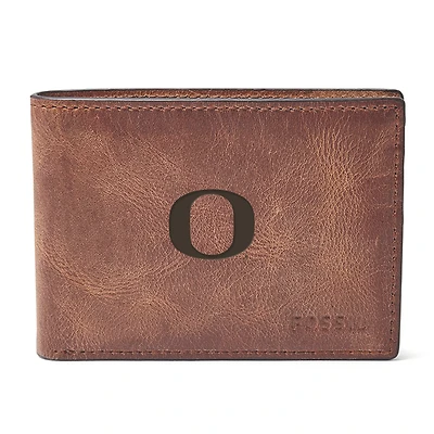 Men's Fossil Brown Oregon Ducks Derrick Front Pocket Leather Bi-Fold Wallet