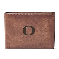 Men's Fossil Brown Oregon Ducks Derrick Front Pocket Leather Bi-Fold Wallet