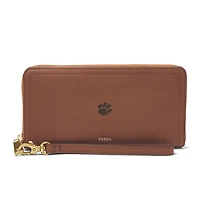 Women's Fossil Brown Clemson Tigers Logan RFID Zip-Around Leather Clutch