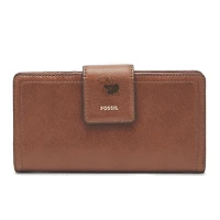 Women's Fossil Brown Kansas Jayhawks Leather Logan RFID Tab Clutch