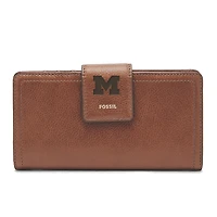 Women's Fossil Brown Michigan Wolverines Leather Logan RFID Tab Clutch