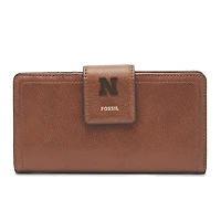Women's Fossil Brown Nebraska Huskers Leather Logan RFID Tab Clutch