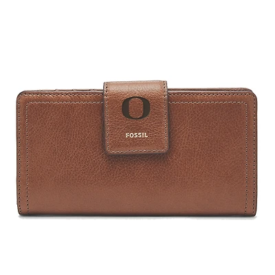 Women's Fossil Brown Oregon Ducks Leather Logan RFID Tab Clutch