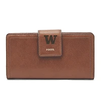 Women's Fossil Brown Washington Huskies Leather Logan RFID Tab Clutch