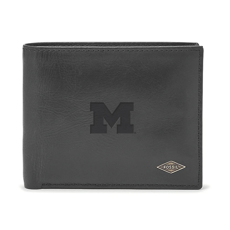 Men's Fossil Black Michigan Wolverines Ryan RFID Passcase