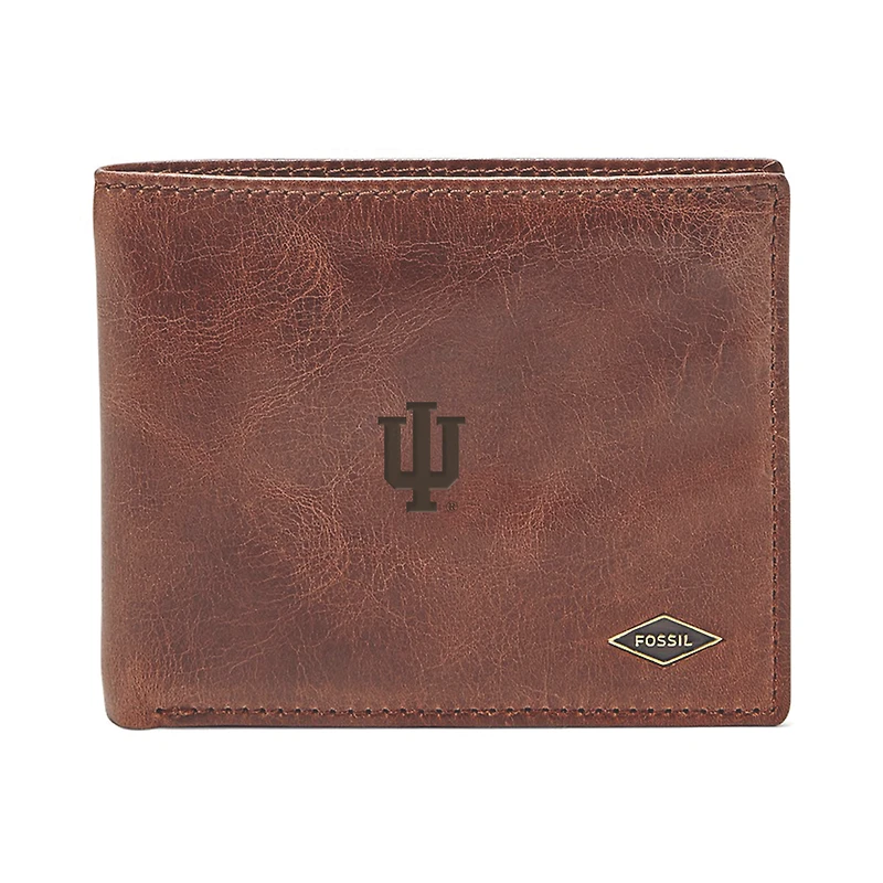 Men's Fossil Brown Indiana Hoosiers Ryan RFID Flip ID Bi-Fold Wallet